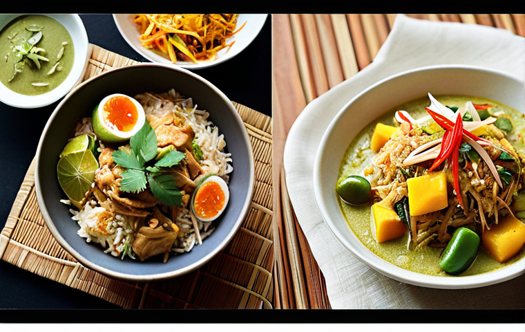 **A vibrant and engaging Thai food blog layout.** Focus on appetizing photos of popular Thai dishes like Pad Thai, Green Curry, and Mango Sticky Rice. The layout should incorporate traditional Thai design elements, such as floral patterns and warm color palettes, reflecting Thai culture. Include mock ads for local Thai food products or services.