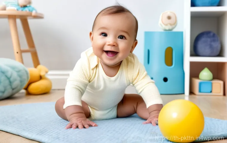 자연어 처리 모델 튜닝 후 성능 개선 사례 - A joyful baby, approximately 10 months old, wearing a clean white diaper and a soft yellow long-slee...