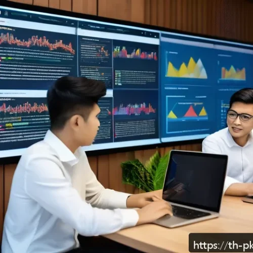 Home 12 자연어 처리 모델 성능 비교 및 분석 - A modern Thai office setting with diverse professionals collaborating on natural language processing...